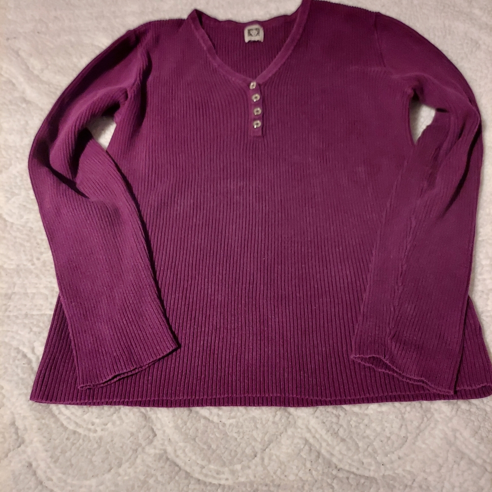 Anne Klein V-Neck Sweater in Rich Purple